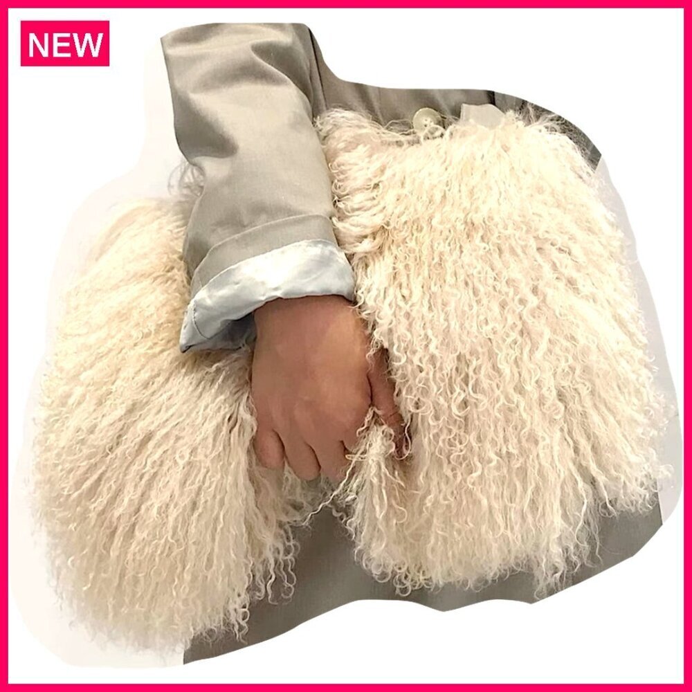 Large Fluffy Mongolian Lamb Fur Shoulder Bag Clutch Holds iPad